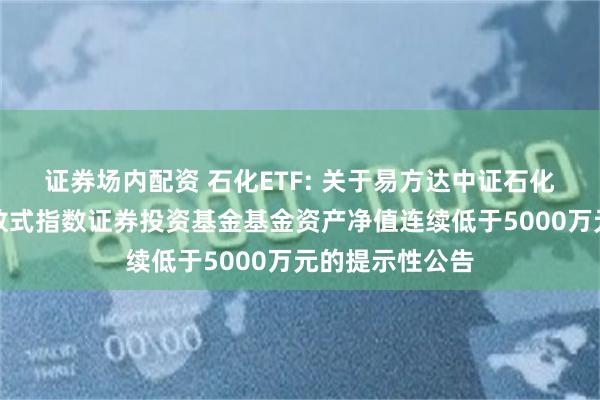 证券场内配资 石化ETF: 关于易方达中证石化产业交易型开放式指数证券投资基金基金资产净值连续低于5000万元的提示性公告